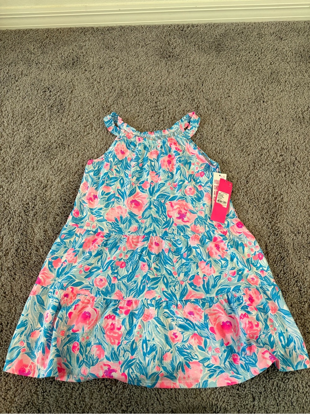 Lilly Pulitzer Girls Floral Sundress in Blue and Pink